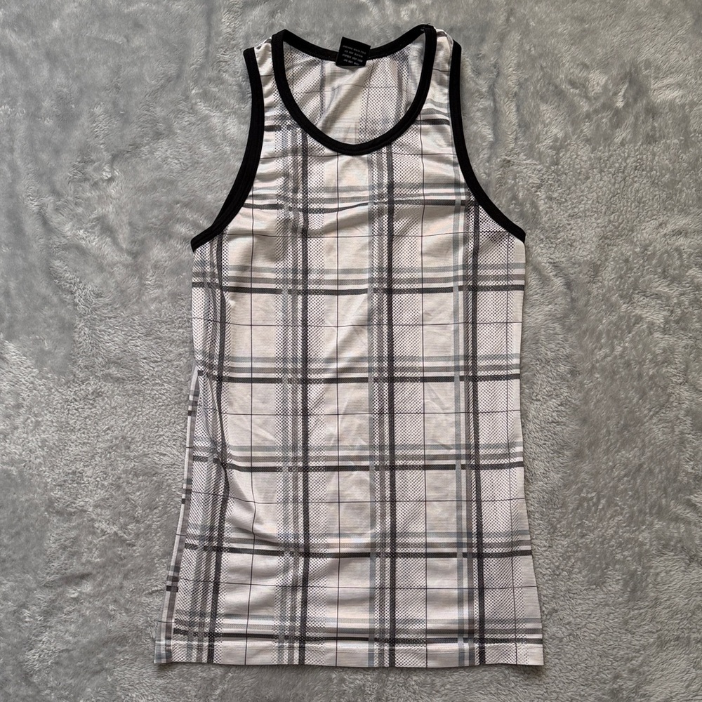 Stardom Team Gray and White Mesh Plaid Tank Top